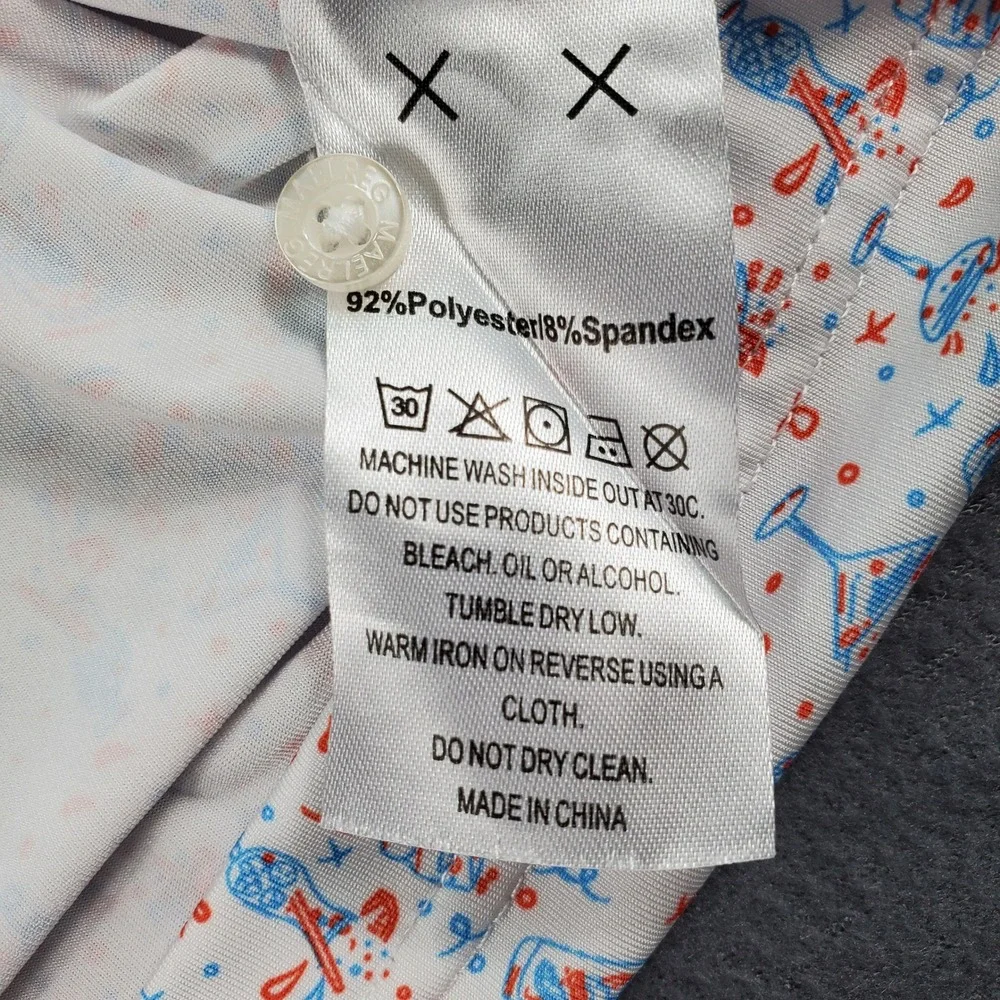Maelreg Mens XL Performance Polo Shirt White Cocktail Drink Print Short Sleeve